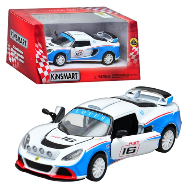 Машинка металлическая инерционная Kinsmart 1:32 2012 Lotus Exige R-GT (Лотус) KT5362W / Бело-голубой