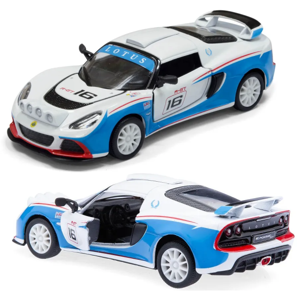 Машинка металлическая инерционная Kinsmart 1:32 2012 Lotus Exige R-GT (Лотус) KT5362W / Бело-голубой