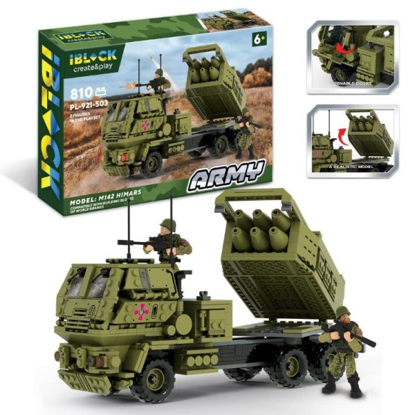 Конструктор IBLOCK Армия, HIMARS, 810 деталей, 2 фигурки, PL-921-503