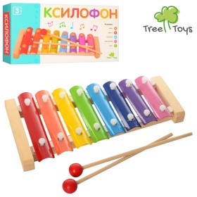 Деревянный ксилофон MD 0713 с металлическими пластинами и палочками.