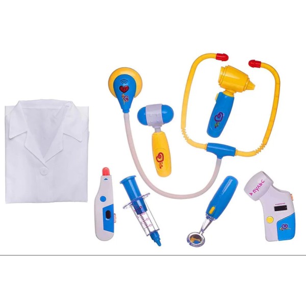 Набор врача, 8 предметов с халатом, световые и звуковые эффекты 9911B