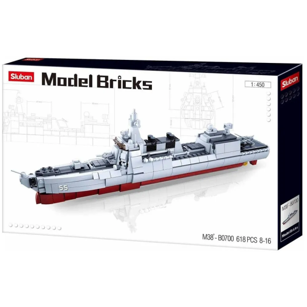 Конструктор SLUBAN M38-B0700 Военный Корабль Миноносец 618 деталей