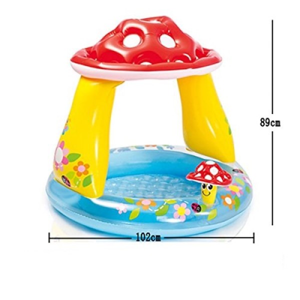 Дитячий надувний басейн 102х89см "Гриб Мухомор" 57114 з навісом, 45л, від 1 до 3 років