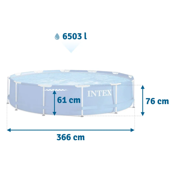 Бассейн каркасный Intex 28210NP Metal Frame, круглый 366х76см, 6503 л, синий