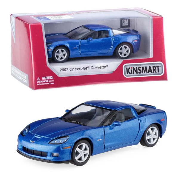Машинка металлическая Kinsmart 1:36 Chevrolet Corvette Z06 инерционная, двери открываются KT5320W / Синий