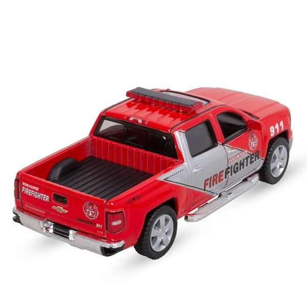 Машинка металлическая Kinsmart 1:46 2014 Chevrolet Silverado Fire Fighter инерционная, двери и багажник открываются KT5381WPR