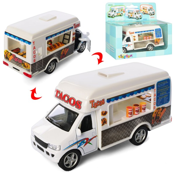 Машинка металева Kinsmart 1:36 Kinsfun Фургон кафе Tacos Truck KS 5255 W інерційна, двері відкриваються / Білий