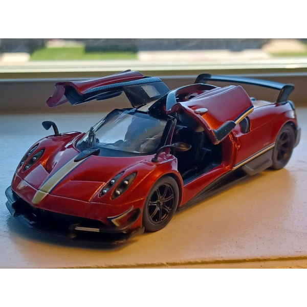 Машинка металлическая Kinsmart 1:38 2016 Pagani Huayra BC инерционная, дверь открывается KT5400WF / Красный с принтом