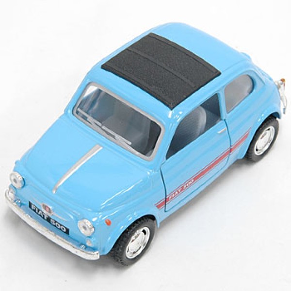 Машинка металлическая Kinsmart 1:24 Fiat 500 1957 инерционная, двери открываются, светло-голубая, KT5004W