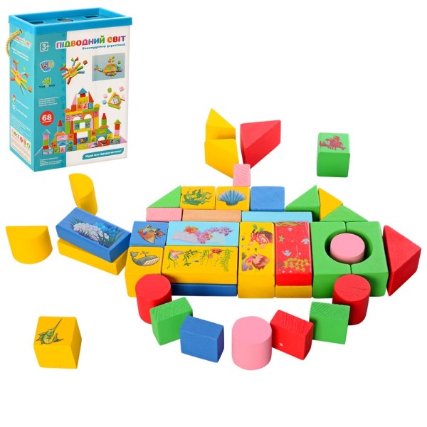 Конструктор "Деревянный Городок": Цветные Кубики, 68 Деталей - MD0657