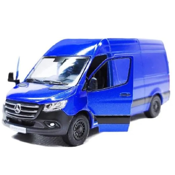 Металлическая машинка Kinsmart 1:48 Mercedes-Benz Sprinter KT5426W - инерционная модель в коробке, сделана в синем цвете