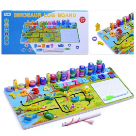 Игра развивающая деревянная "Динопарк лабиринт" с доской для рисования и рыбалкой MD0825