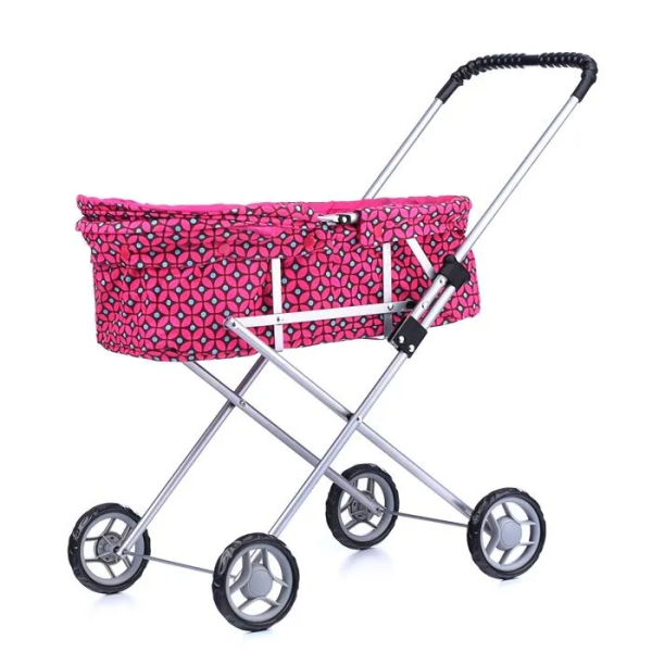 Коляска для кукол Melobo (Melogo) металлическая складная прогулочная с капюшоном, малиновая (9308-2)