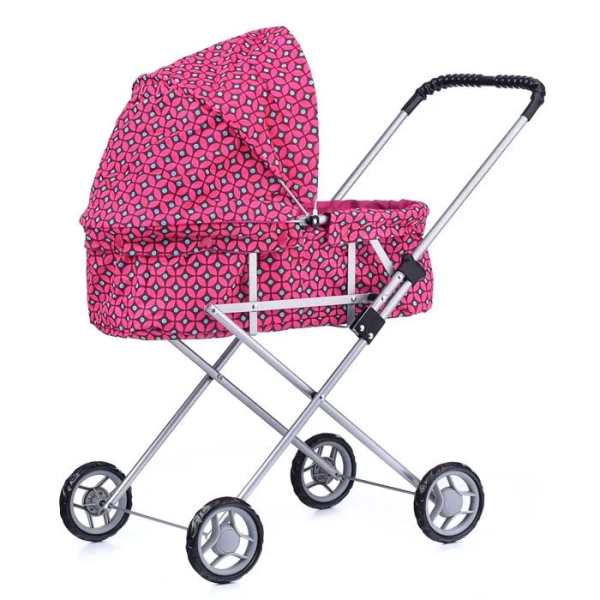Коляска для кукол Melobo (Melogo) металлическая складная прогулочная с капюшоном, малиновая (9308-2)