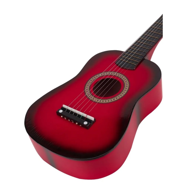 Дерев'яна дитяча гітара, 6 струн, з медіатором, налаштовується (1369) Червона