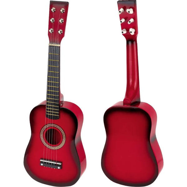 Дерев'яна дитяча гітара, 6 струн, з медіатором, налаштовується (1369) Червона