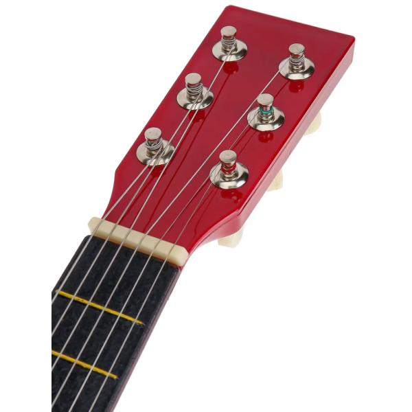 Дерев'яна дитяча гітара, 6 струн, з медіатором, налаштовується (1369) Червона