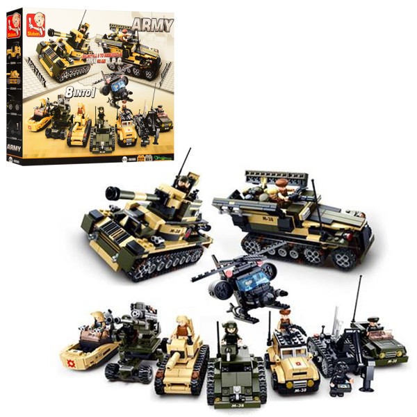 Конструктор Sluban Армия, 8в1, военная техника, фигурка, 928 деталей M38-B0588
