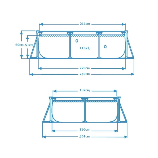 Бассейн каркасный прямоугольный Intex 220х150х60см / Rectangular Frame 28266NP