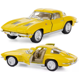 Машинка металлическая Kinsmart 1:36 1963 Corvette Sting Ray KT5358W инерционная, двери открываются / Желтый