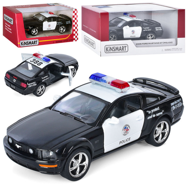 Металлическая машинка Kinsmart Ford Mustang GT Police 2006, масштаб 1:38, инерционная, открывающаяся дверь, KT5091WP