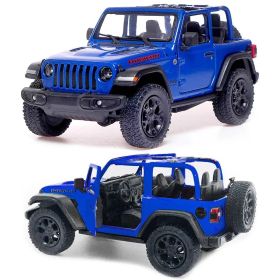 Машинка металлическая Kinsmart 1:34 2018 Jeep Wrangler KT5412WA инерционная, двери открываются / Синий с открытым верхом