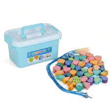 Дерев'яна іграшка Шнурівка MD 0145 у контейнері: овочі, фрукти,тварини