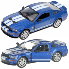 Машинка металлическая Kinsmart 1:38 Ford Mustang Shelby GT500 2007 KT5310W инерционная, двери открываются / Сине-белая