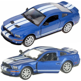Машинка металлическая Kinsmart 1:38 Ford Mustang Shelby GT500 2007 KT5310W инерционная, двери открываются / Сине-белая