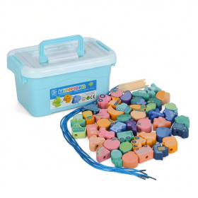 Дерев'яна іграшка Шнурівка MD 0145 у контейнері: овочі, фрукти, транспорт