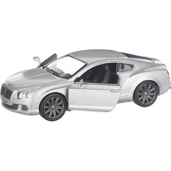 Машинка металлическая Kinsmart 1:38 Bentley Continental GT 2012 (инерционная, двери открываются, серебристая KT5369W)