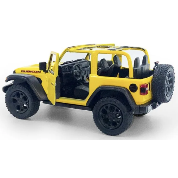 Машинка металлическая Kinsmart 1:34 2018 Jeep Wrangler KT5412WA инерционная, дверь открывается / Желтый с открытым верхом