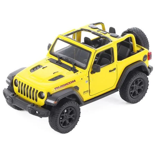 Машинка металлическая Kinsmart 1:34 2018 Jeep Wrangler KT5412WA инерционная, дверь открывается / Желтый с открытым верхом