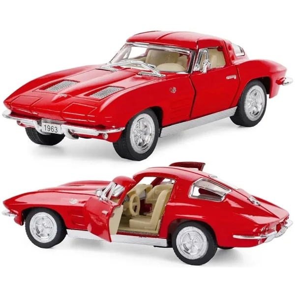 Машинка металлическая Kinsmart 1:36 1963 Corvette Sting Ray KT5358W инерционная, двери открываются / Красный