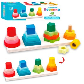 Деревянная игрушка Геометрика MD 1216, 27см, фигуры16 шт, в коробке, 28-8-8см