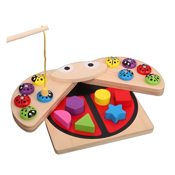 Дерев'яний сортер 2в1 Limo Toy Tree Toys MD 1876 «Сонечко» з магнітною риболовлею, 5 фігур, 10 комах