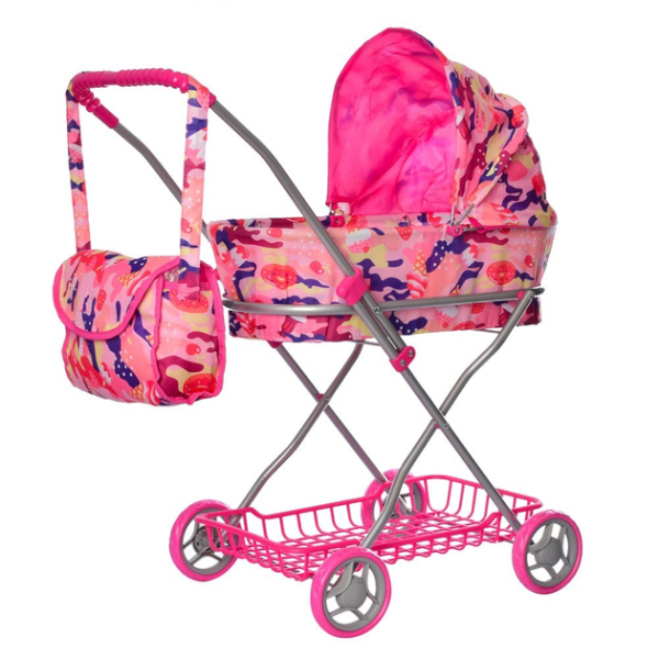Коляска для куклы Melobo 9325-1 с сумочкой и пластиковой корзиной