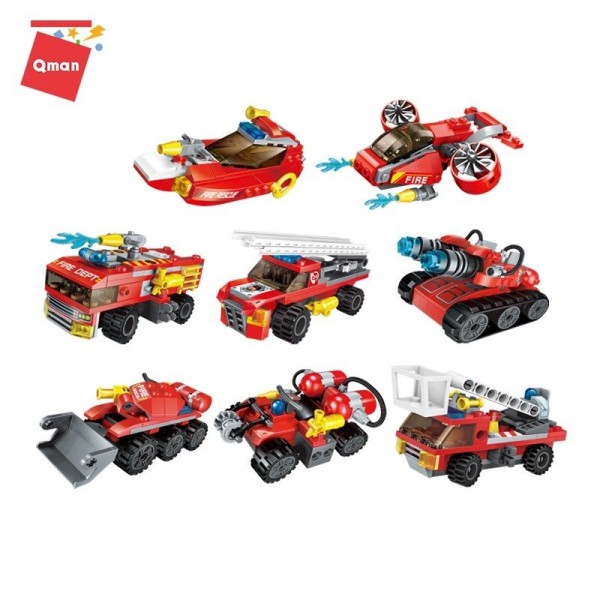 Конструктор Qman Пожарная бригада (8 в 1), серия Legend of Chariot, 571 деталь, 1410