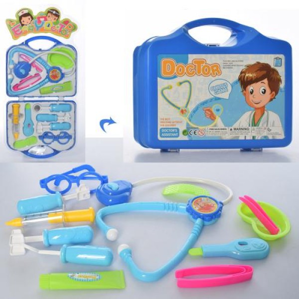 Доктор 8304B медицинские инструменты: стетоскоп, очки, чемодан в слюде (26,5x56x4 см)