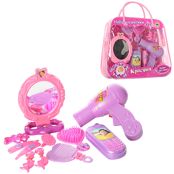 Детский набор аксессуаров A 299 «Красавица» в сумочке (зеркало, фен, телефон)