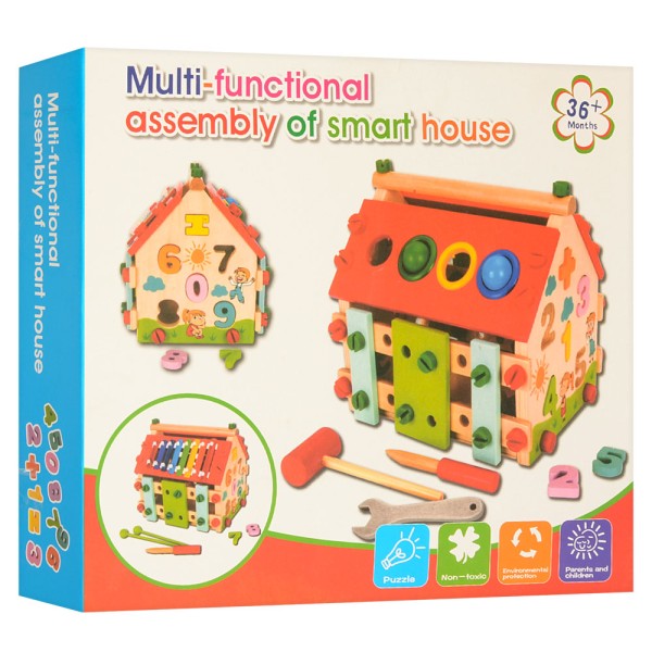 Дерев'яна іграшка Конструктор Багатофункціональний розвиваючий будиночок MD2087 (4в1)