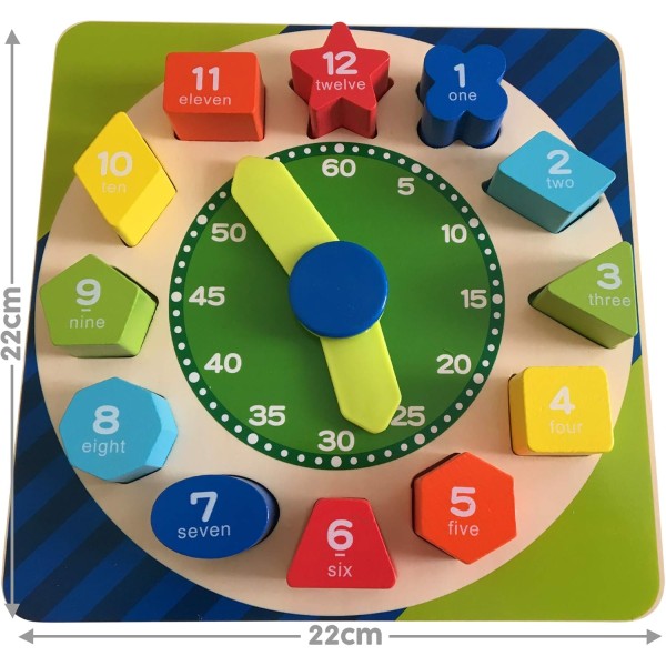 Деревянная игрушка-часы с сортировкой форм – пазл для обучения времени, чисел и форм MD2362