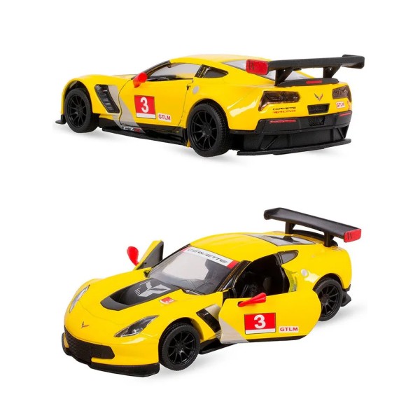 Машинка металева Kinsmart Corvette C7 R Race Car 2016 жовтого кольору