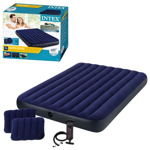 Надувний матрац 64765 Classic Downy Airbed Fiber-Tech, 152х203х25см з подушками та насосом