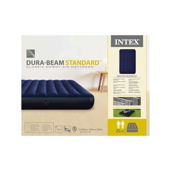 Матрас надувной Intex 64758 Classic Downy 137×191×25 см, полуторный, велюровый, Fiber-Tech