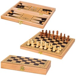 Настільні класичні ігри "Шашки-шахи-нарди" 3 в 1, дерев'яна дошка  S3023