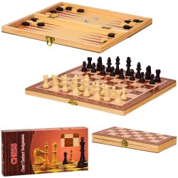Настільні класичні ігри "Шашки-шахи-нарди" 3 в 1, дерев'яна дошка S3031