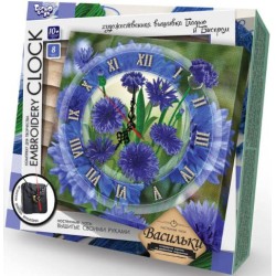 Набір для виготовлення годинників Embroidery Clock. Годинник Васильки (полотно на підрамнику, нитки, бісер)