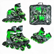 Ролики 32944-М Best Roller /розмір 34-37/ колір – ЗЕЛЕНИЙ (6) колеса PU, ПЕРЕДНЄ КОЛЕСО СВІТЛО, устілка 21.5-24 см, d колес – 7 см, в сумці