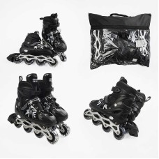Ролики 45432-L /розмір 39-43/ колір – ЧОРНИЙ (6) колеса PVC, устілка 24-27 см, ПЕРЕДНЄ КОЛЕСО СВІТЛО, d – 6.5 см, в сумці